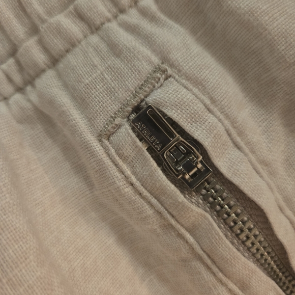 Athleta Cream Patterned Mid Rise Linen Joggers Wide Band Size 2 - Picture 4 of 10